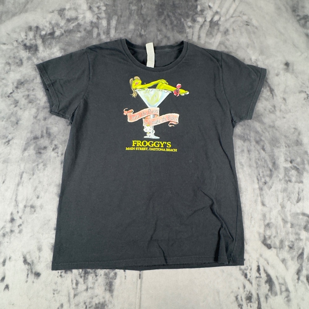 Gildan Graphic T-Shirt Women Large Black Froggy's Daytona Beach Souvenir